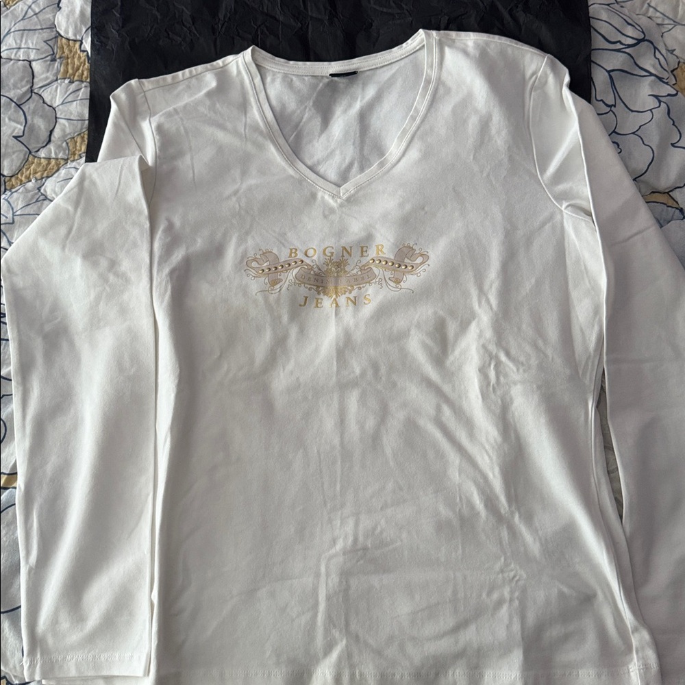 Bogner Cream V-Neck Long Sleeve Top